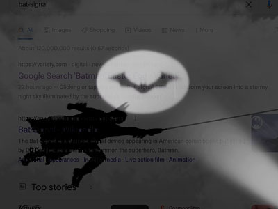 Trứng Phục sinh Google Batman (Bruce Wayne, Thành phố Gotham, Dấu hiệu Dơi)